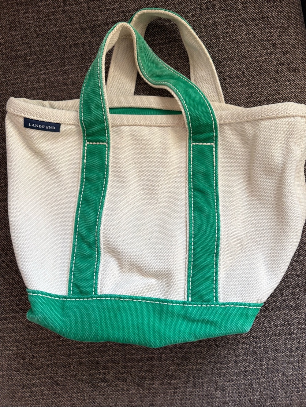 Lands' End Small Cream and Green Canvas Tote